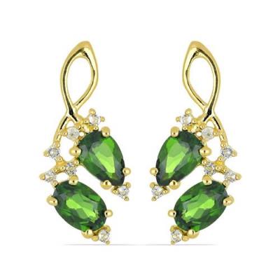 BUY STERLING SILVER REAL CHROME DIOPSIDE GEMSTONE CLASSIC EARRINGS – GOLD PLATED DESIGN | JEWELPIN